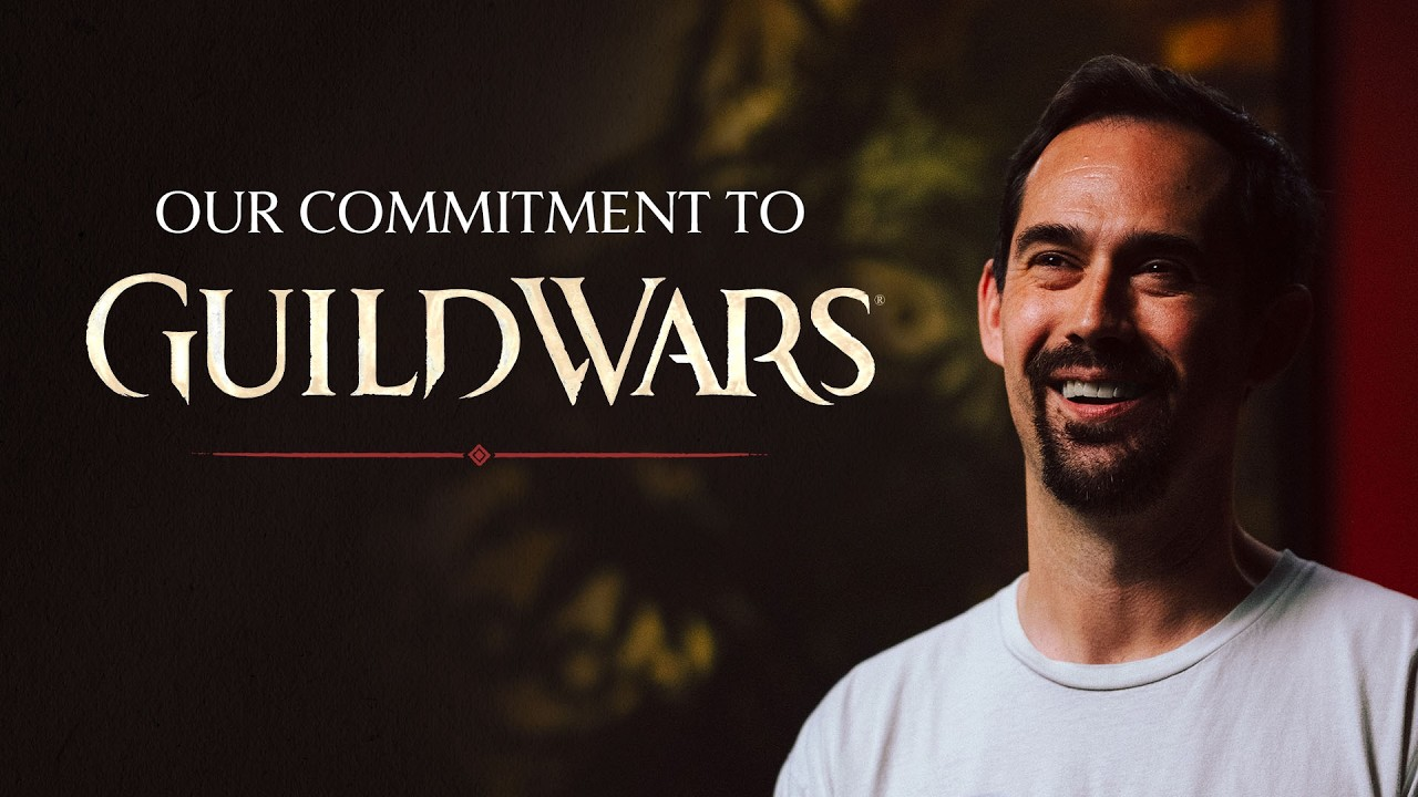 A smiling ArenaNet developer beside the title Our Commitment to Guild Wars